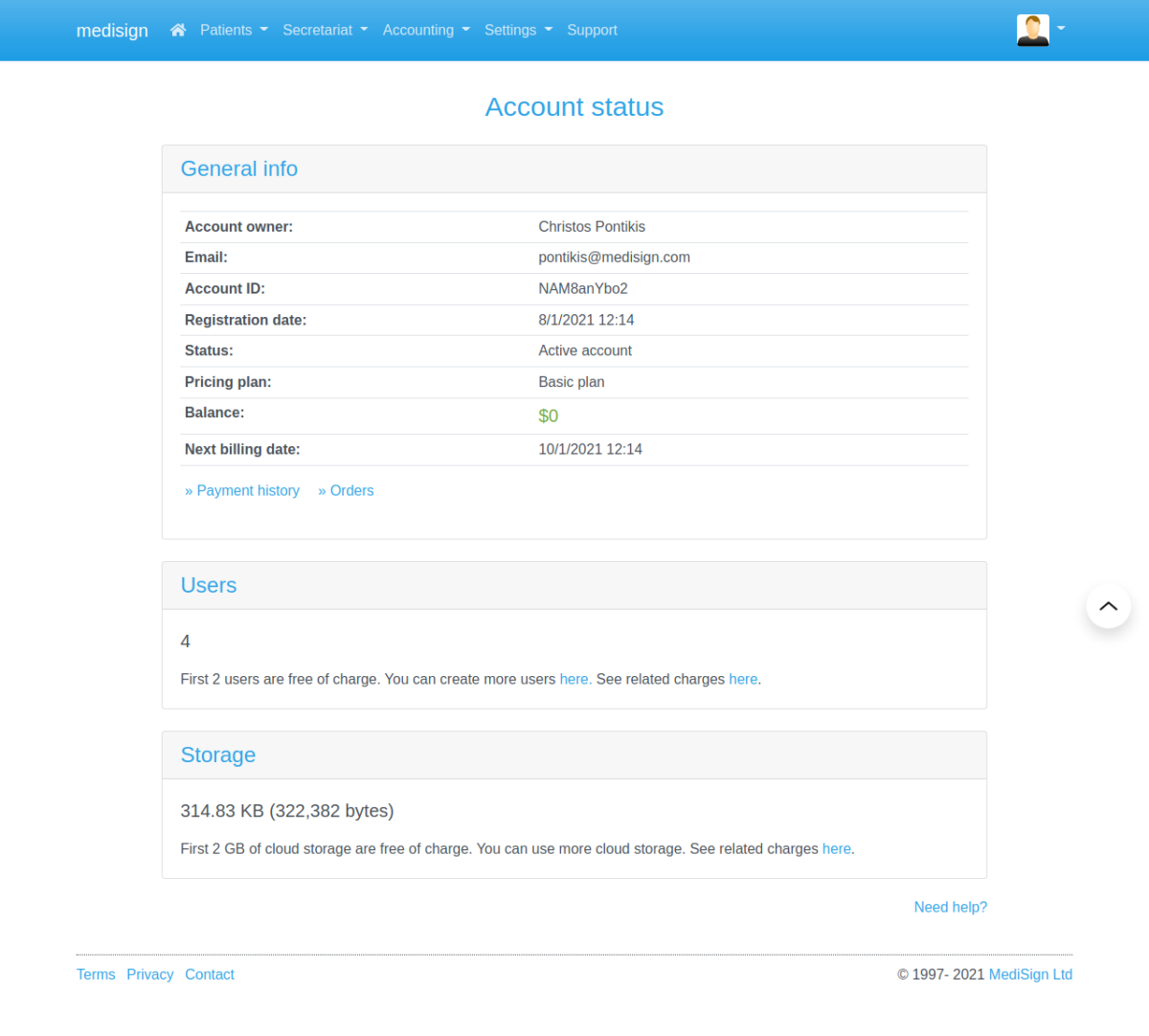 MediSign.com Screenshots - Account status