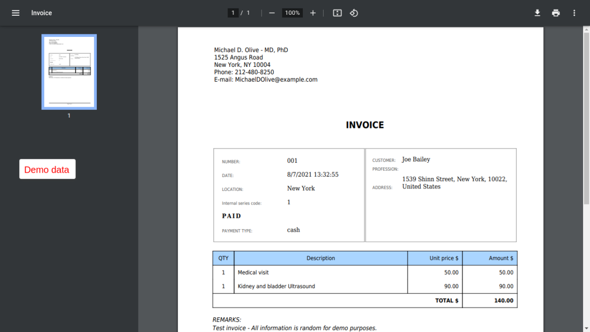 MediSign.com Screenshots - Print Invoice