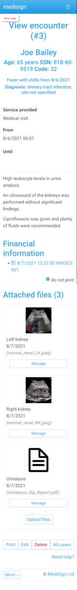MediSign.com Screenshots on Smartphone - Sample Encounter