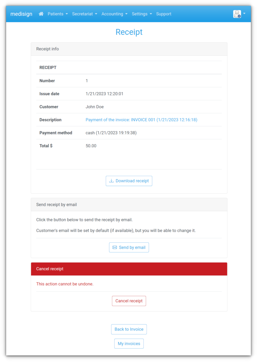 MediSign EHR - Receipt